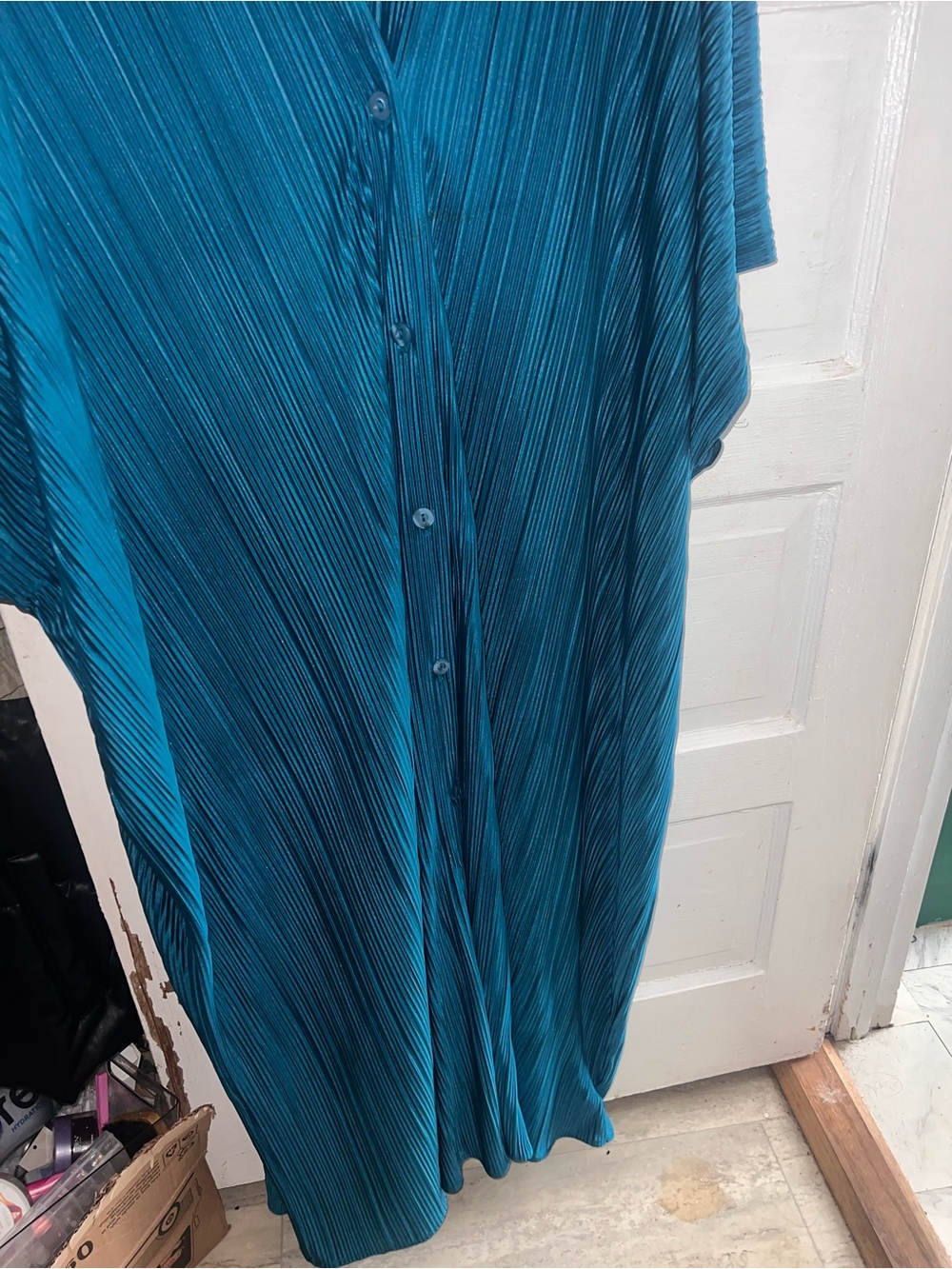 Fashion Nova Teal Pleated Button-Down Tunic Dress - Picture 7 of 7